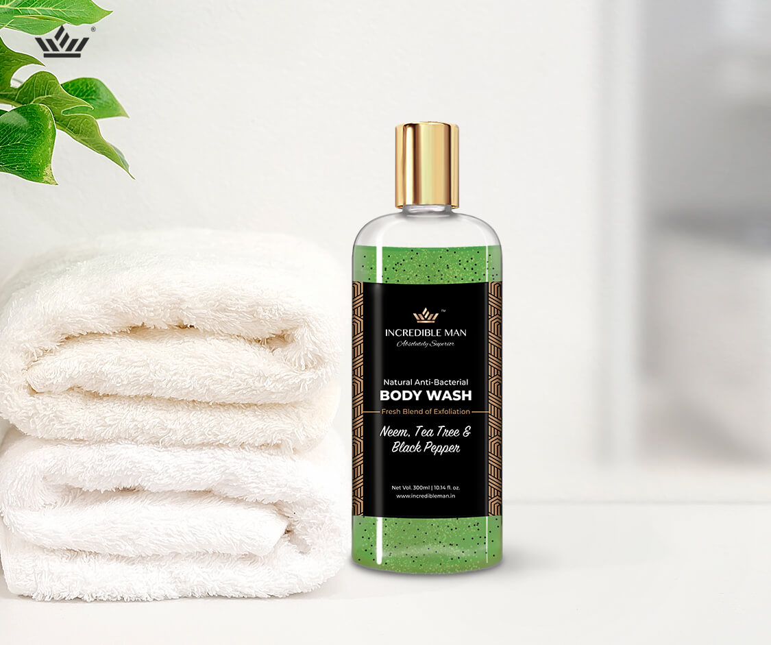 Buy Incredible Man Natural Anti-Bacterial Body Wash 300ml – Neem, Tea Tree & Black Pepper to improve the health, complexion and moisture of the skin.