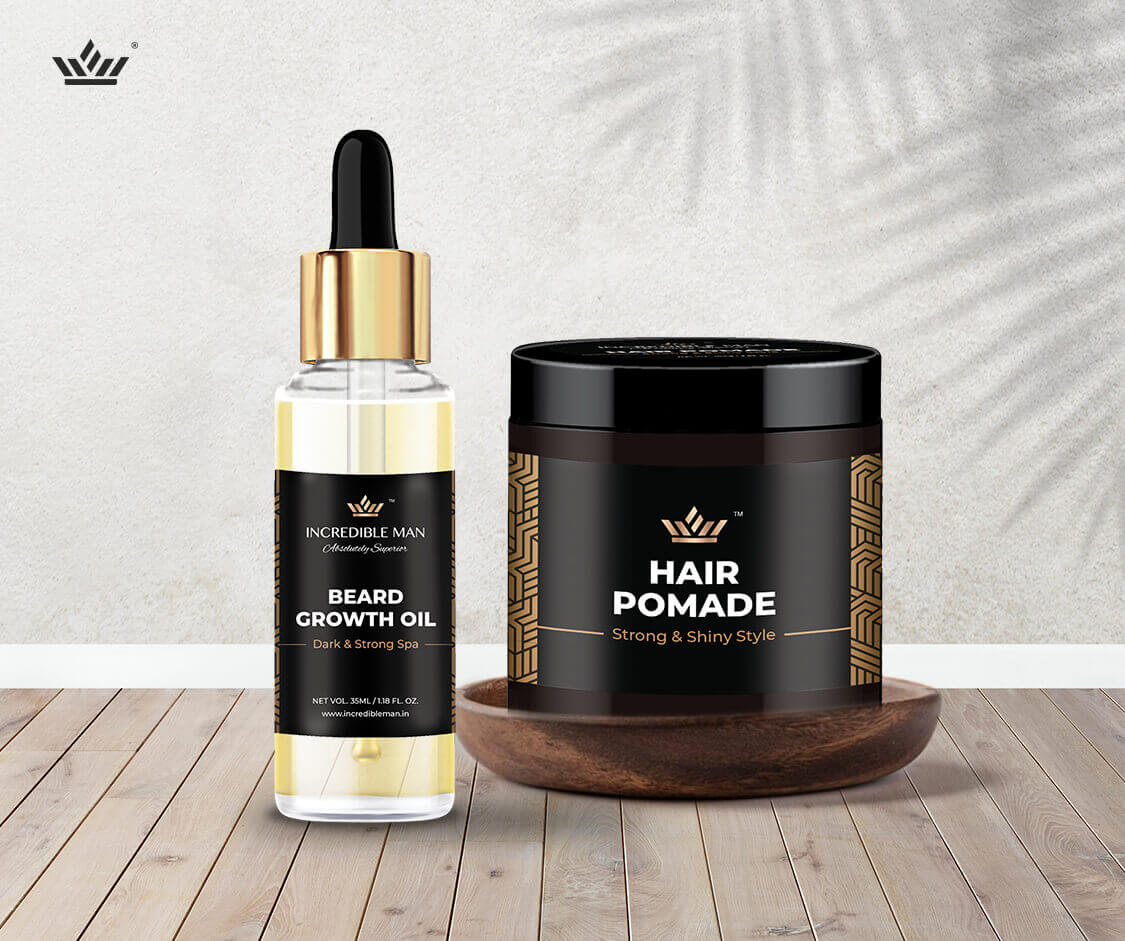 Buy Incredible Man Fine Hair Combo – Beard Growth Oil + Hair Pomade is packed with all nourishment to improve your hair texture and growth while styling it.
